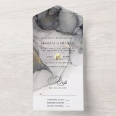 Invitation Tout En Un Mariage à l'encre d'alcool noir et or (À l'intérieur)