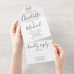Invitation Tout En Un Mariage à nœud nautique bleu marine et blanc