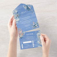 Mariage à thème de la plage d'hippocampe bleu blan