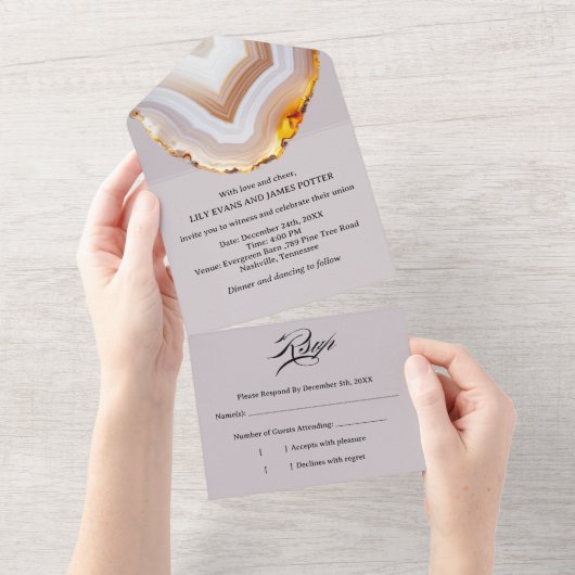 Invitation Tout En Un Mariage Abstrait en Agate Tranchée (Déchirure)