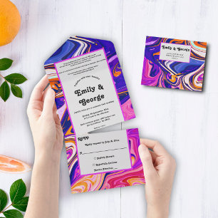 Invitation Tout En Un Mariage Abstrait Galaxie Minimal Bleu Mauve Orange