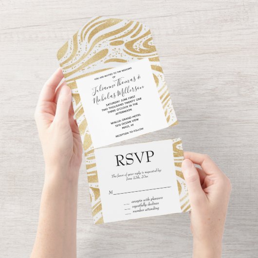 Invitation Tout En Un Mariage Abstrait Glam Gold (Déchirure)