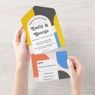 Invitation Tout En Un Mariage Abstrait moderne Black Gold Blue