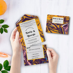 Invitation Tout En Un Mariage Abstrait Moderne Fantaisiste Élégant Color
