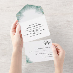 Invitation Tout En Un Mariage Abstrait Vert Artistique Minimaliste Moder