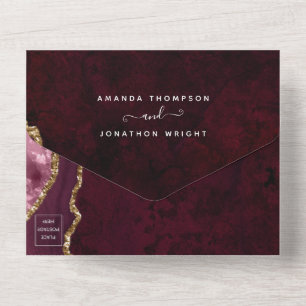 Invitation Tout En Un Mariage Agate et Bourgogne Or