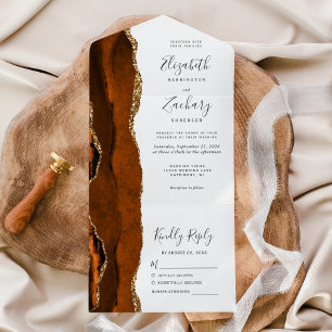 Invitation Tout En Un Mariage Agate Or Jaune Brûlé