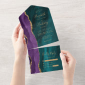 Invitation Tout En Un Mariage Agate Turquoise Purple Gold moderne (Déchirure)
