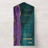 Invitation Tout En Un Mariage Agate Turquoise Purple Gold moderne (À l'intérieur)