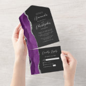 Invitation Tout En Un Mariage Agate Violet Argent Foncé (Déchirure)