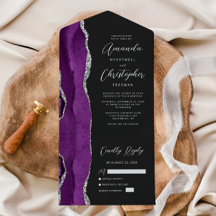 Invitation Tout En Un Mariage Agate Violet Argent Foncé