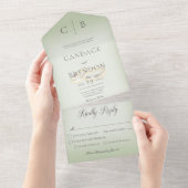 Invitation Tout En Un Mariage Anneaux Moderne Sage Vert Dîner (Déchirure)