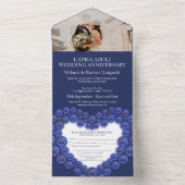 Invitation Tout En Un Mariage anniversaire 9 ans fête bleu photo (À l'intérieur)