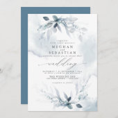 Invitation TOUT en un Mariage Aquarelle bleu foncé (Devant / Derrière)