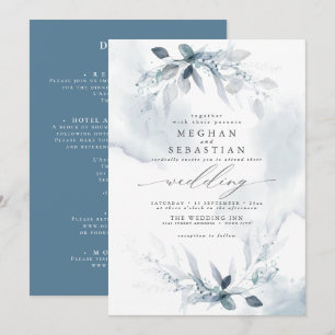 Invitation TOUT en un Mariage Aquarelle bleu foncé