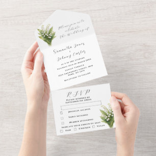 Invitation Tout En Un Mariage aquarelle florale blanche Muguet