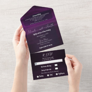 Invitation Tout En Un Mariage Aquarelle Moderne Violet Prune Maussade