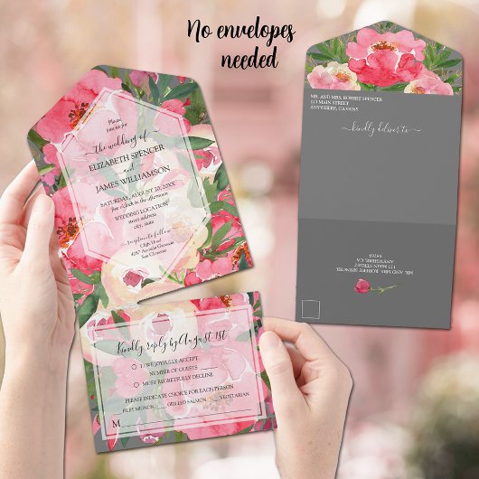 Invitation Tout En Un Mariage Aquarelle Pink Peonies