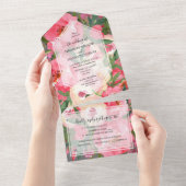 Invitation Tout En Un Mariage Aquarelle Pink Peonies (Déchirure)