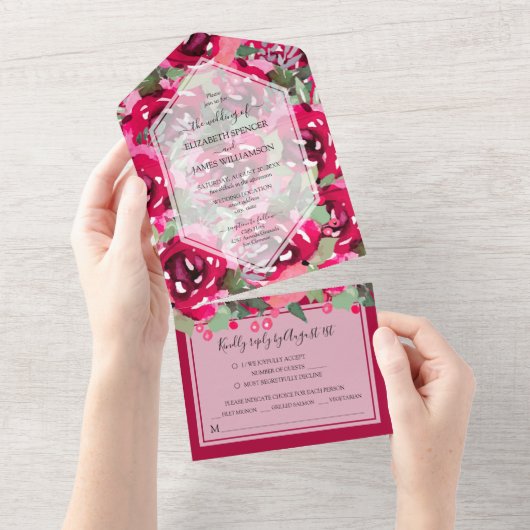 Invitation Tout En Un Mariage Aquarelle Pink Peonies (Déchirure)