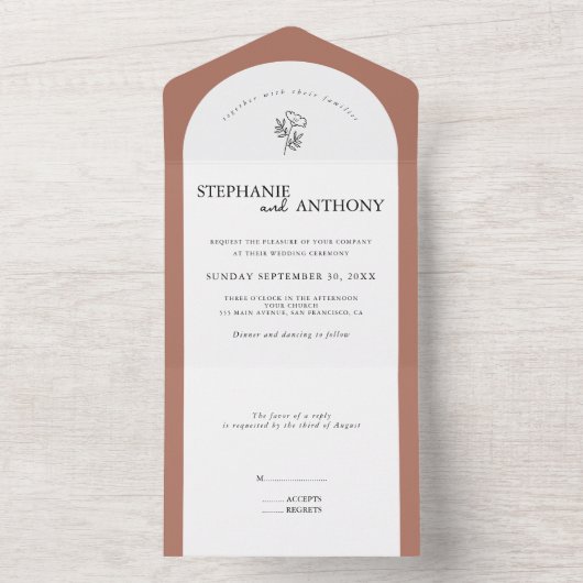 Invitation Tout En Un Mariage Arc Fleur sauvage en terre cuite botanique (À l'intérieur)