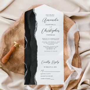 Invitation Tout En Un Mariage argenté noir Agate