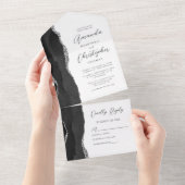 Invitation Tout En Un Mariage argenté noir Agate (Déchirure)