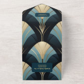 Invitation Tout En Un Mariage Art déco bleu et or sophistiqué (Dehors)