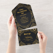 Invitation Tout En Un Mariage Art déco Diamond Noir et Or (Déchirure)
