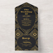 Invitation Tout En Un Mariage Art déco Diamond Noir et Or (À l'intérieur)