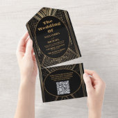 Invitation Tout En Un Mariage art déco géométrique de code QR (Déchirure)