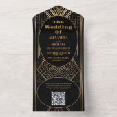 Invitation Tout En Un Mariage art déco géométrique de code QR (À l'intérieur)