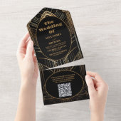 Invitation Tout En Un Mariage art déco géométrique de code QR (Déchirure)