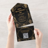 Invitation Tout En Un Mariage art déco géométrique de code QR (Déchirure)