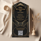 Invitation Tout En Un Mariage art déco géométrique de code QR