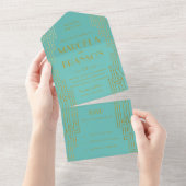 Invitation Tout En Un Mariage Art déco Mint et or (Déchirure)