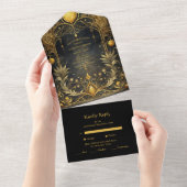 Invitation Tout En Un Mariage Art nouveau Black Gold (Déchirure)