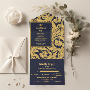 Invitation Tout En Un Mariage Art Nouveau Bleu Classique