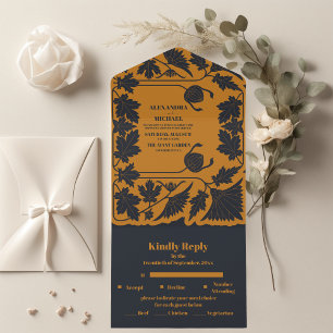 Invitation Tout En Un Mariage Art Nouveau Bleu Or