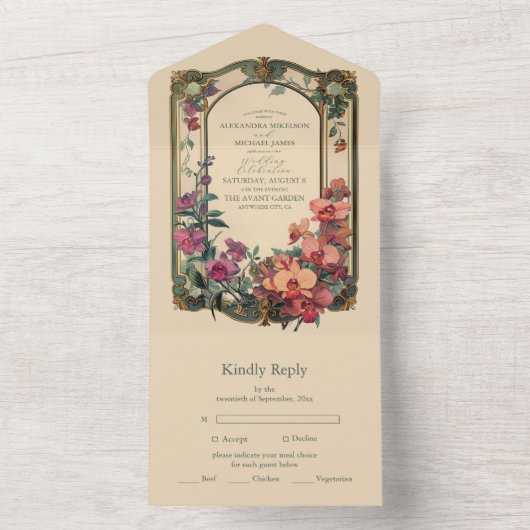 Invitation Tout En Un Mariage Art Nouveau classique (À l'intérieur)