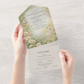 Invitation Tout En Un Mariage Art Nouveau Ivory Vert Fleurs (Déchirure)