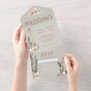 Invitation Tout En Un Mariage au Cactus Terracotta & Kaki