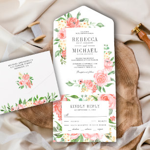 Invitation Tout En Un Mariage au Jardin de Roses Florales Rose Clair