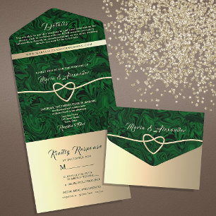Invitation Tout En Un Mariage au marbre doré émeraude