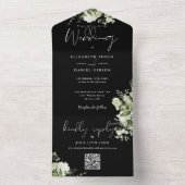 Invitation Tout En Un Mariage au monogramme de code QR à la verdure noir (À l'intérieur)