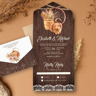 Invitation Tout En Un Mariage automnal de citrouille boho en dentelle de