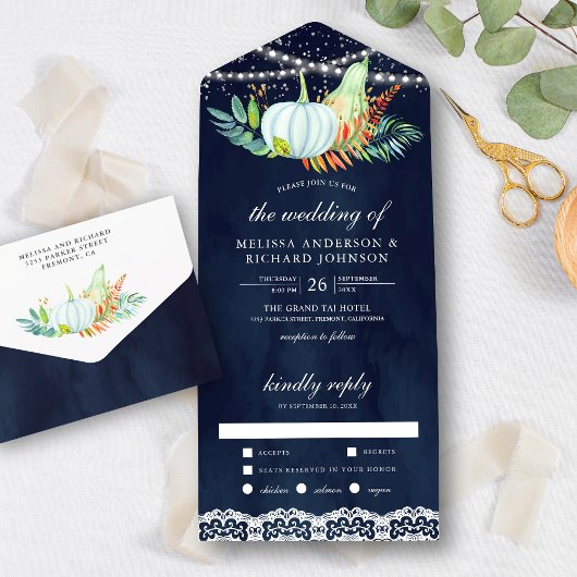 Invitation Tout En Un Mariage automnal de citrouilles blanches avec dent