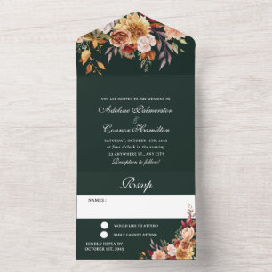 Invitation Tout En Un Mariage Automnal Maussade Émeraude Vert