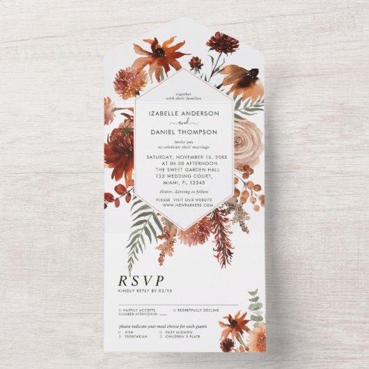 Invitation Tout En Un Mariage automne automne tout en un (À l'intérieur)