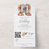Invitation Tout En Un Mariage Automne Porte Avant Rsvp QR Code (À l'intérieur)